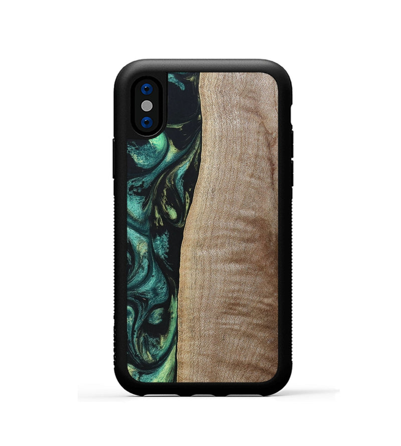 iPhone Xs Wood+Resin Phone Case - Tina (Green, 691928)