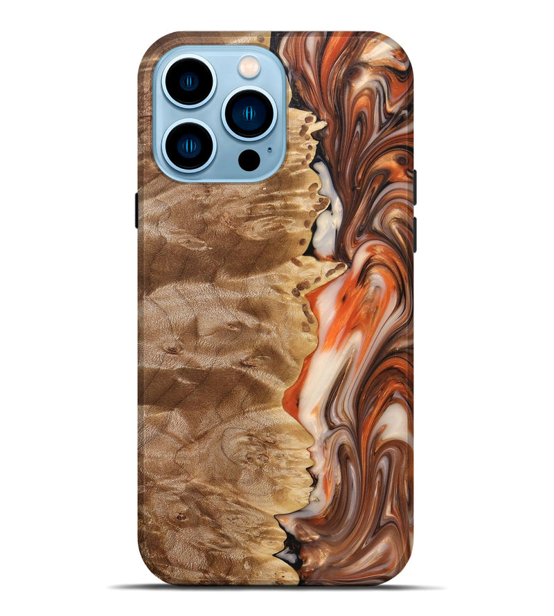 iPhone 14 Pro Max Wood+Resin Live Edge Phone Case - Hilary (Red, 691999)