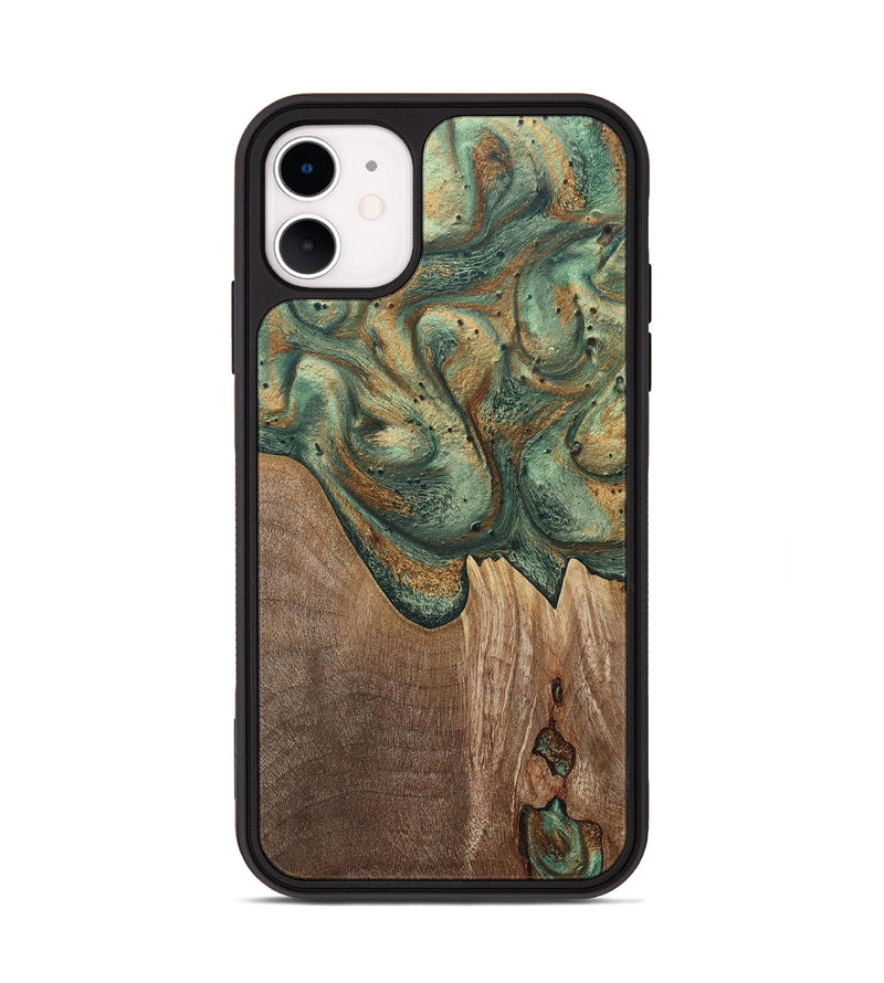 iPhone 11 Wood+Resin Phone Case - Lesley (Green, 692061)