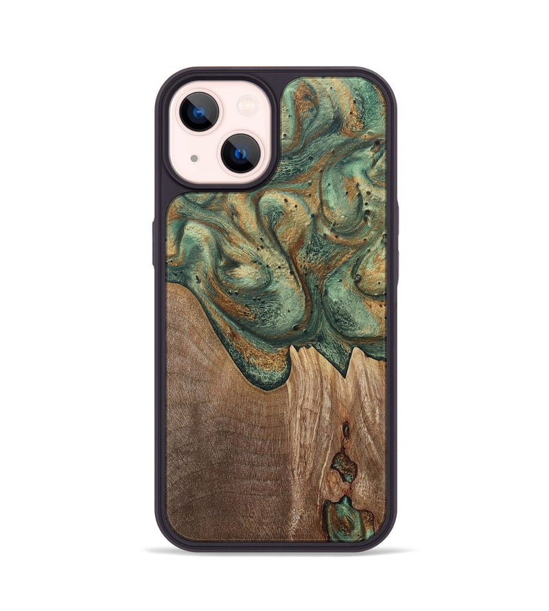 iPhone 14 Wood+Resin Phone Case - Lesley (Green, 692061)