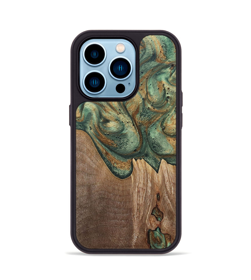 iPhone 14 Pro Wood+Resin Phone Case - Lesley (Green, 692061)