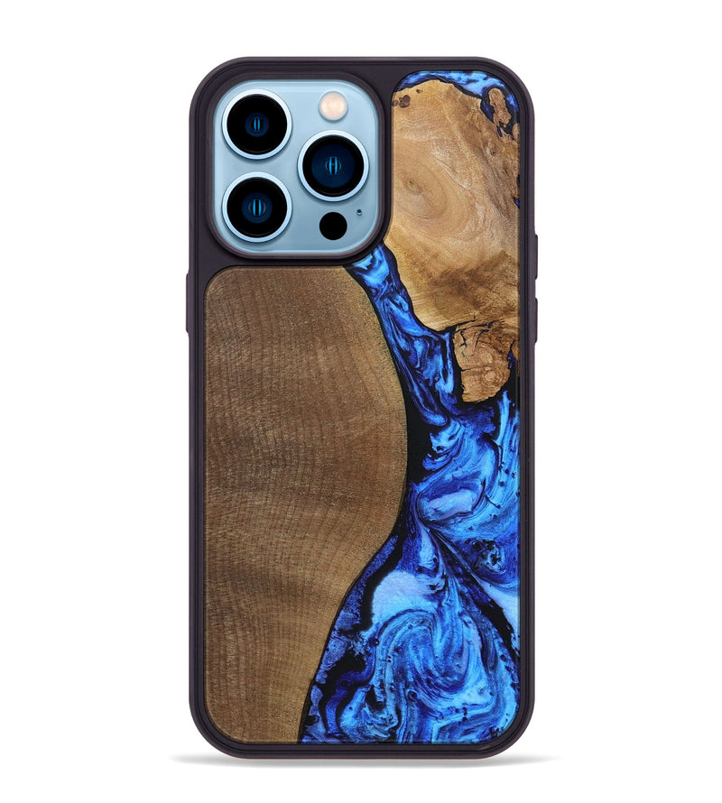 iPhone 14 Pro Max Wood+Resin Phone Case - Kara (Blue, 692109)