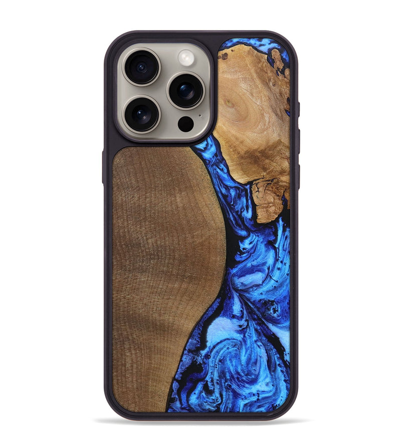 iPhone 15 Pro Max Wood+Resin Phone Case - Kara (Blue, 692109)
