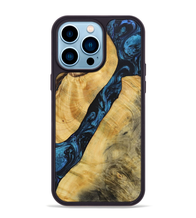 iPhone 14 Pro Max Wood+Resin Phone Case - Frederick (Blue, 692151)