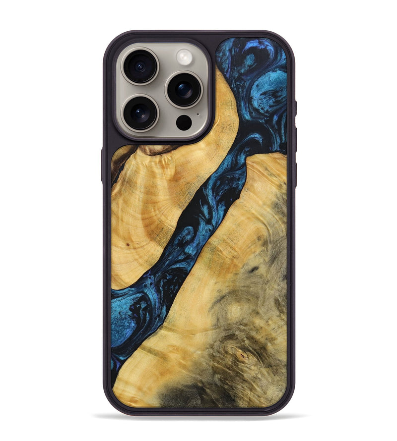 iPhone 15 Pro Max Wood+Resin Phone Case - Frederick (Blue, 692151)