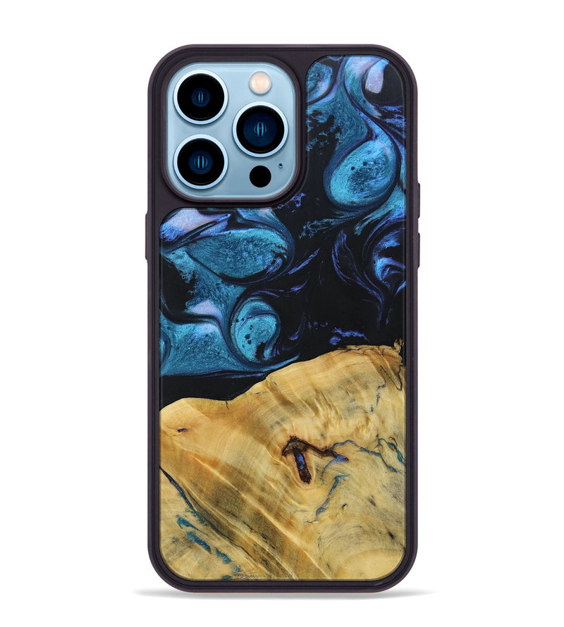 iPhone 14 Pro Max Wood+Resin Phone Case - Kaylani (Blue, 692154)