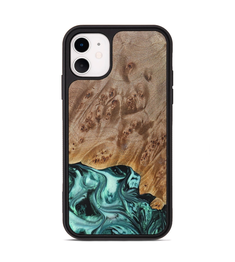 iPhone 11 Wood+Resin Phone Case - Angelina (Green, 692246)
