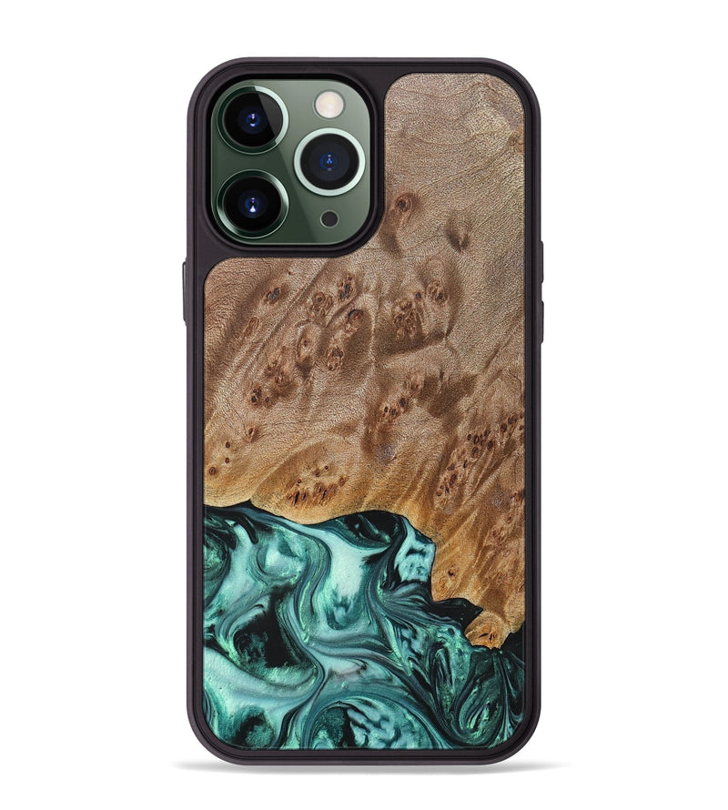 iPhone 13 Pro Max Wood+Resin Phone Case - Angelina (Green, 692246)
