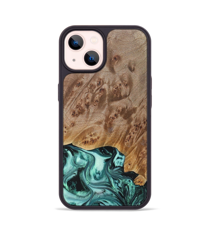 iPhone 14 Wood+Resin Phone Case - Angelina (Green, 692246)