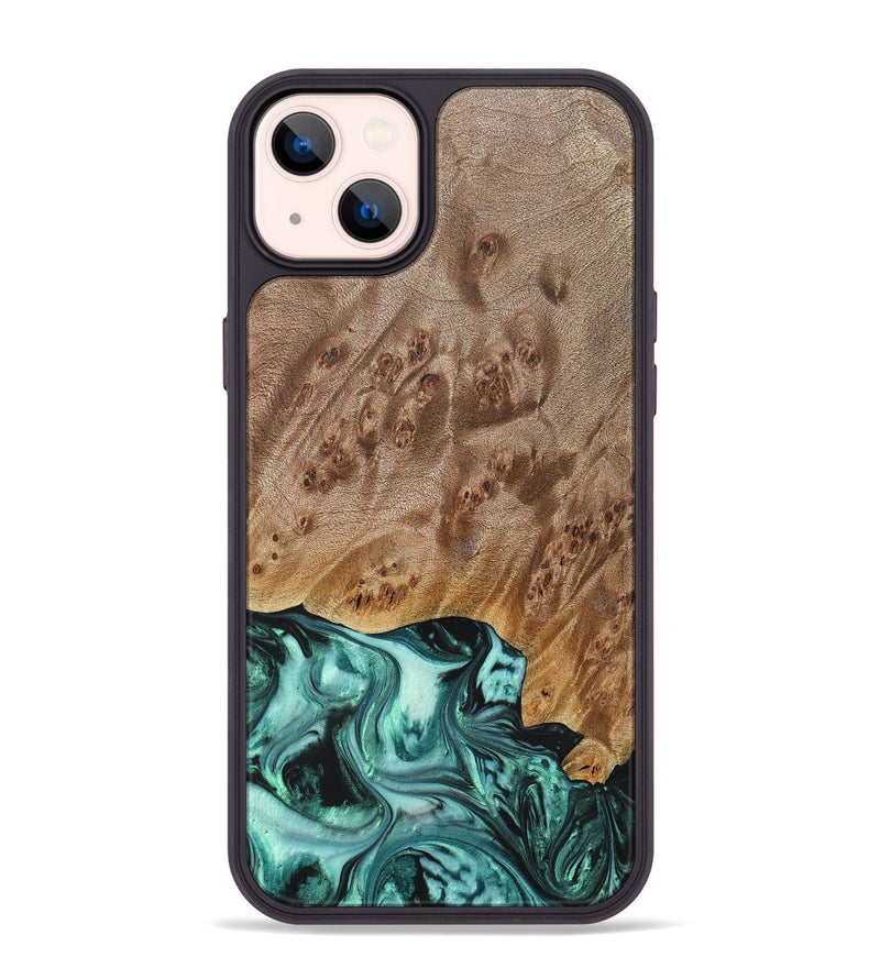 iPhone 14 Plus Wood+Resin Phone Case - Angelina (Green, 692246)