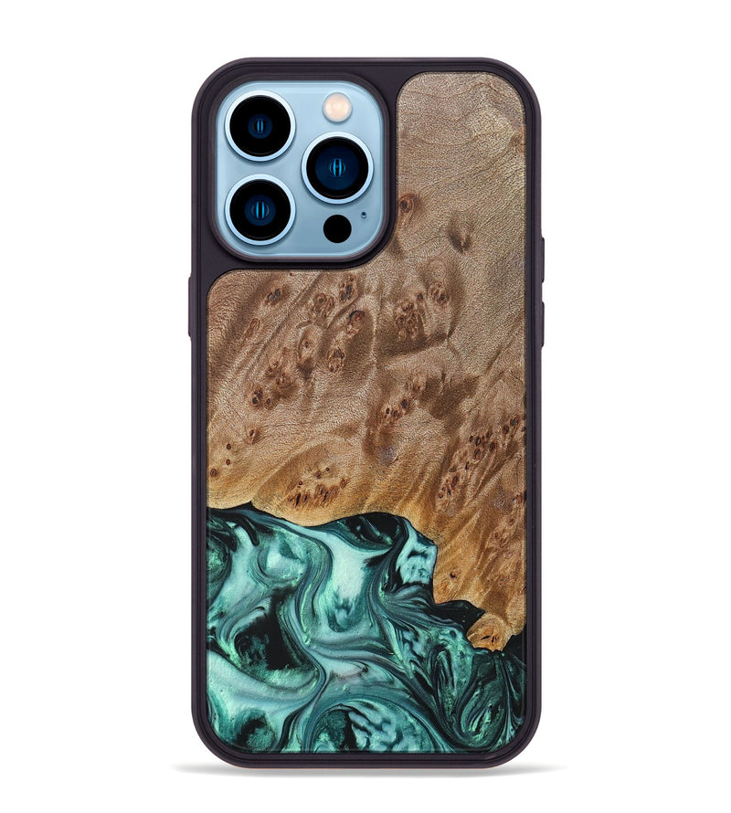 iPhone 14 Pro Max Wood+Resin Phone Case - Angelina (Green, 692246)
