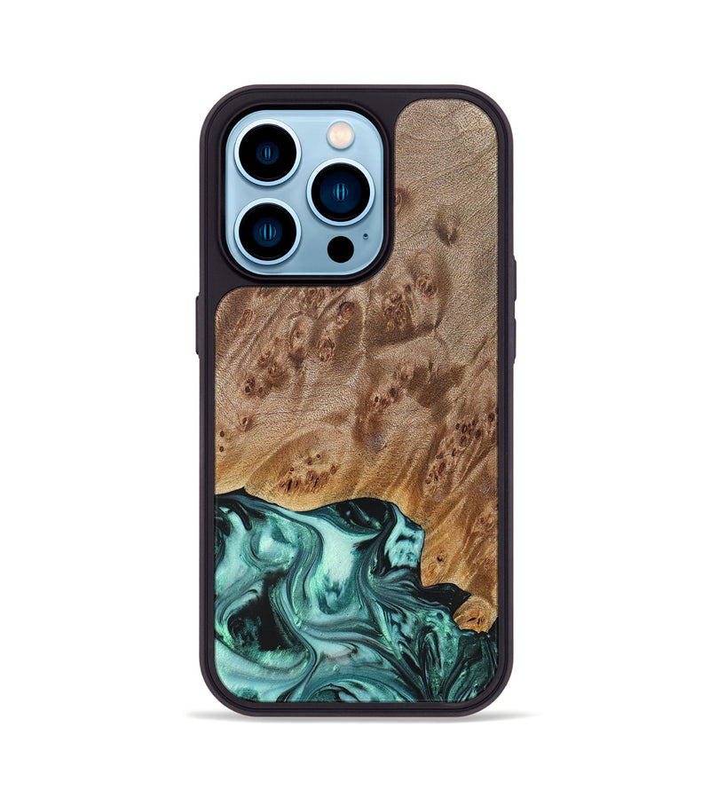 iPhone 14 Pro Wood+Resin Phone Case - Angelina (Green, 692246)