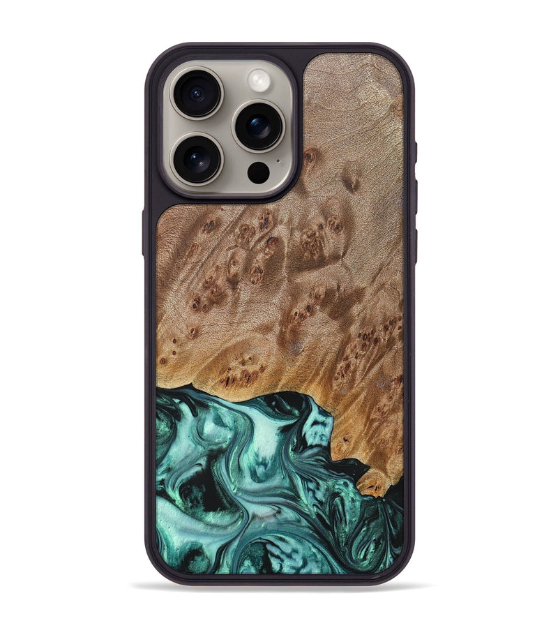 iPhone 15 Pro Max Wood+Resin Phone Case - Angelina (Green, 692246)