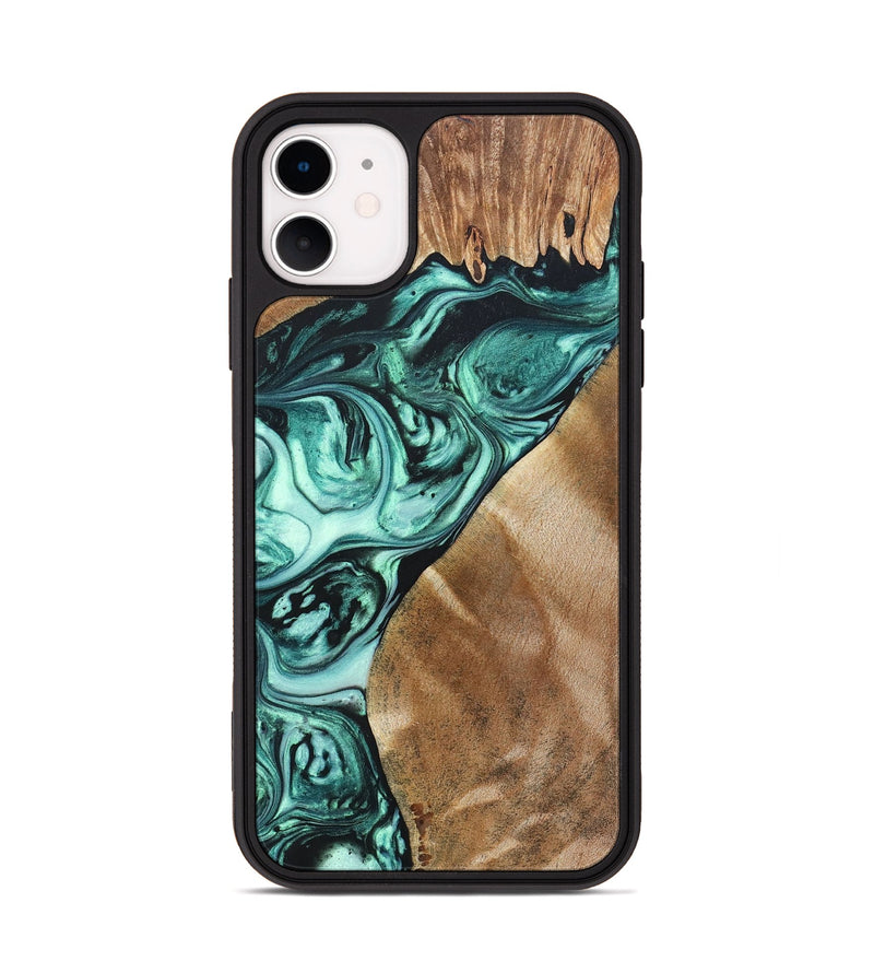iPhone 11 Wood+Resin Phone Case - Katrina (Green, 692259)