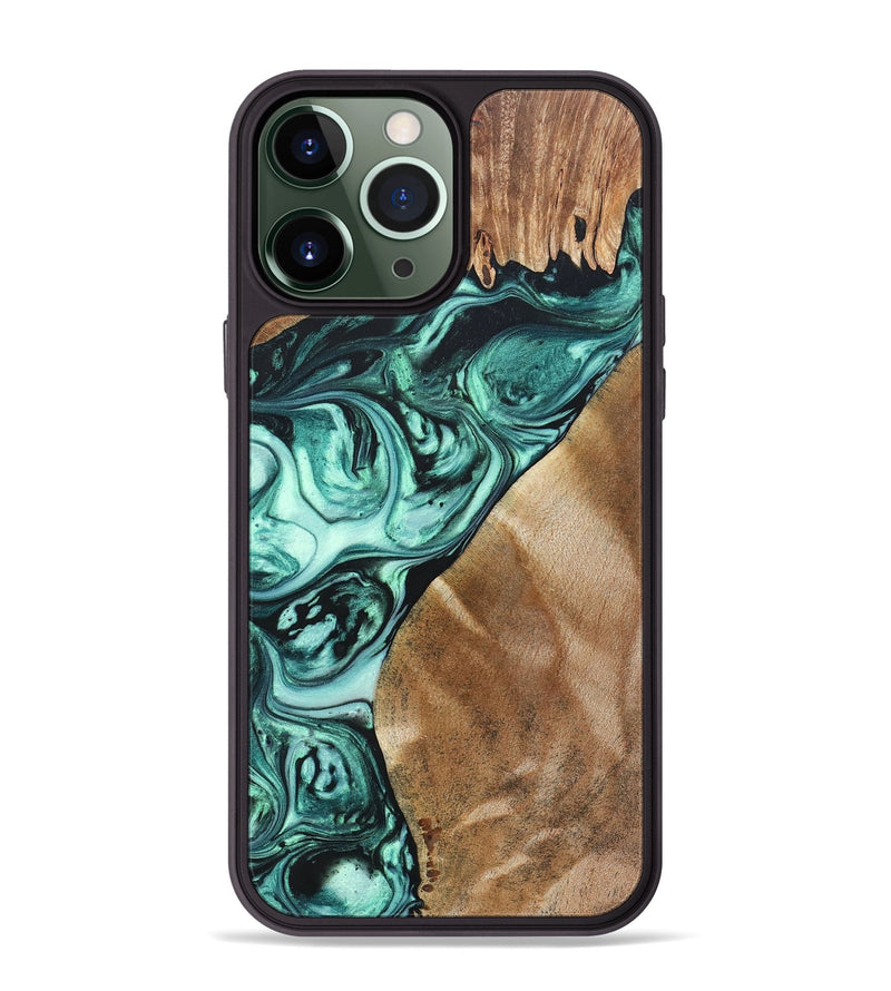 iPhone 13 Pro Max Wood+Resin Phone Case - Katrina (Green, 692259)