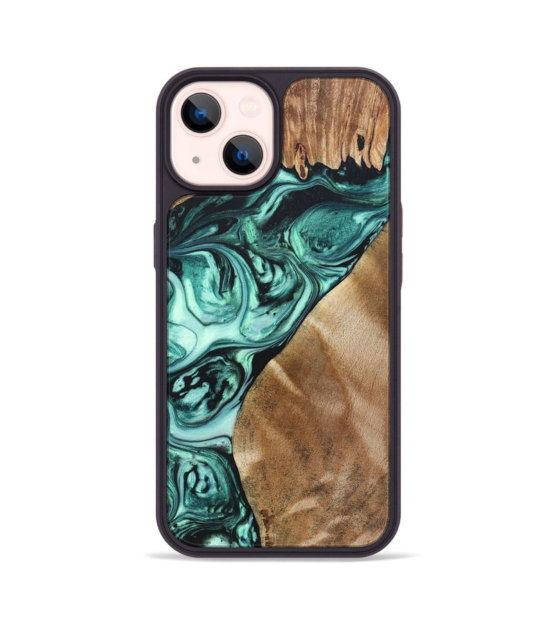 iPhone 14 Wood+Resin Phone Case - Katrina (Green, 692259)