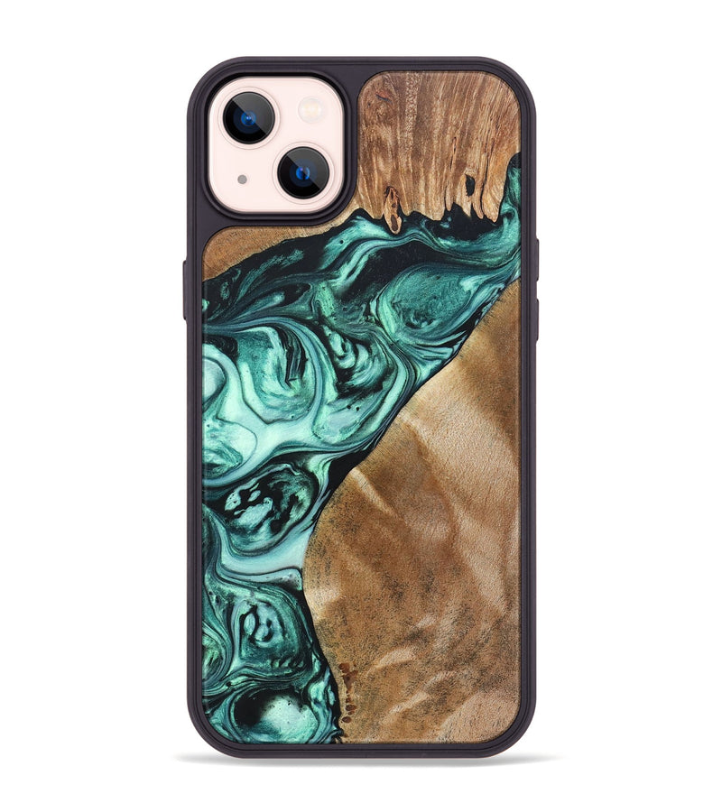 iPhone 14 Plus Wood+Resin Phone Case - Katrina (Green, 692259)