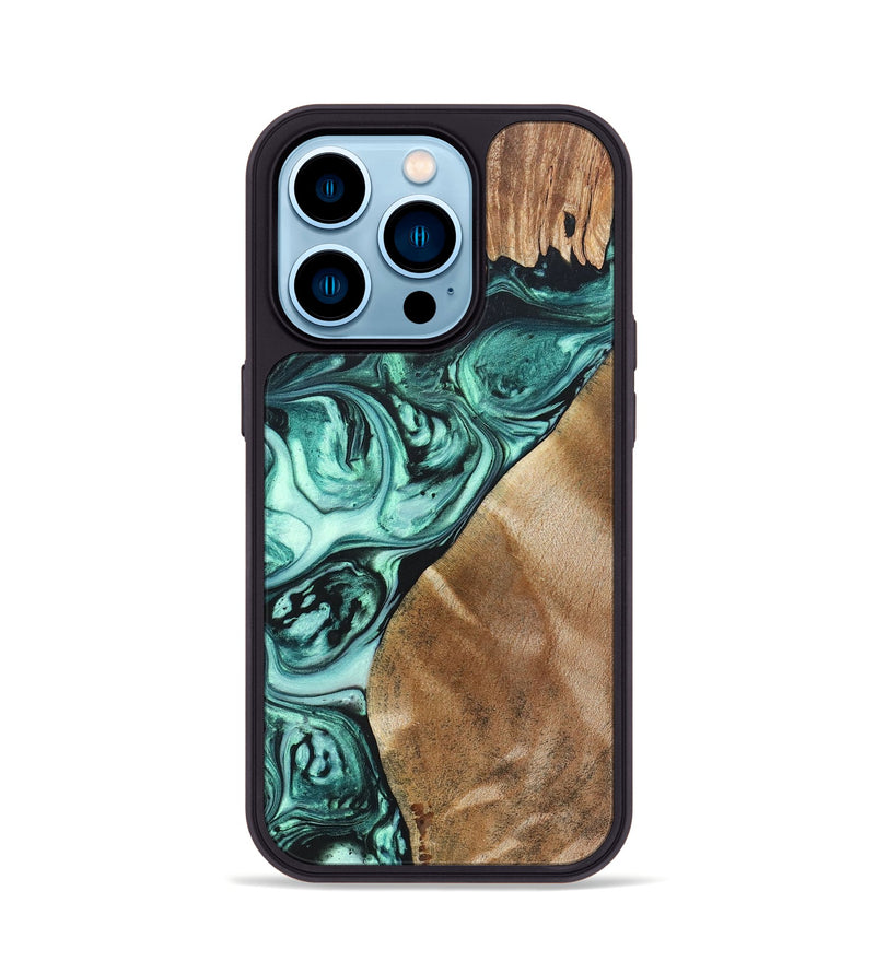 iPhone 14 Pro Wood+Resin Phone Case - Katrina (Green, 692259)
