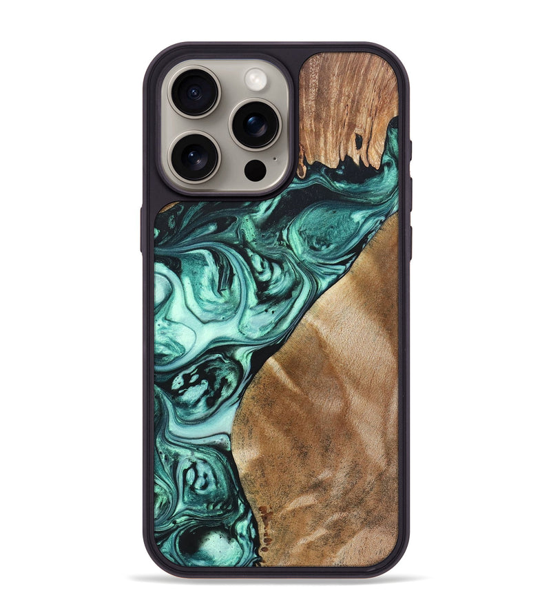 iPhone 15 Pro Max Wood+Resin Phone Case - Katrina (Green, 692259)