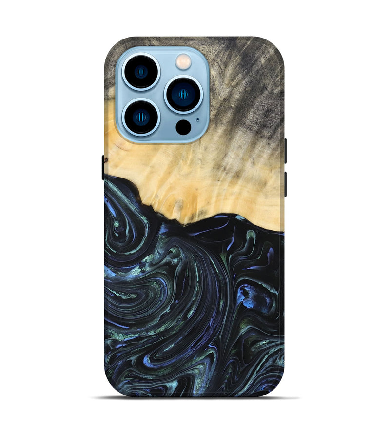 iPhone 14 Pro Wood+Resin Live Edge Phone Case - Carlton (Blue, 692321)