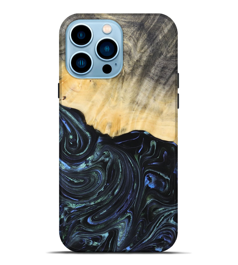 iPhone 14 Pro Max Wood+Resin Live Edge Phone Case - Carlton (Blue, 692321)
