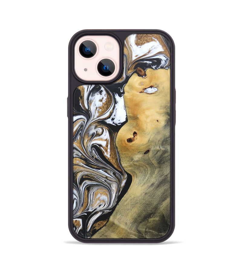 iPhone 14 Wood+Resin Phone Case - Vernon (Black & White, 692369)