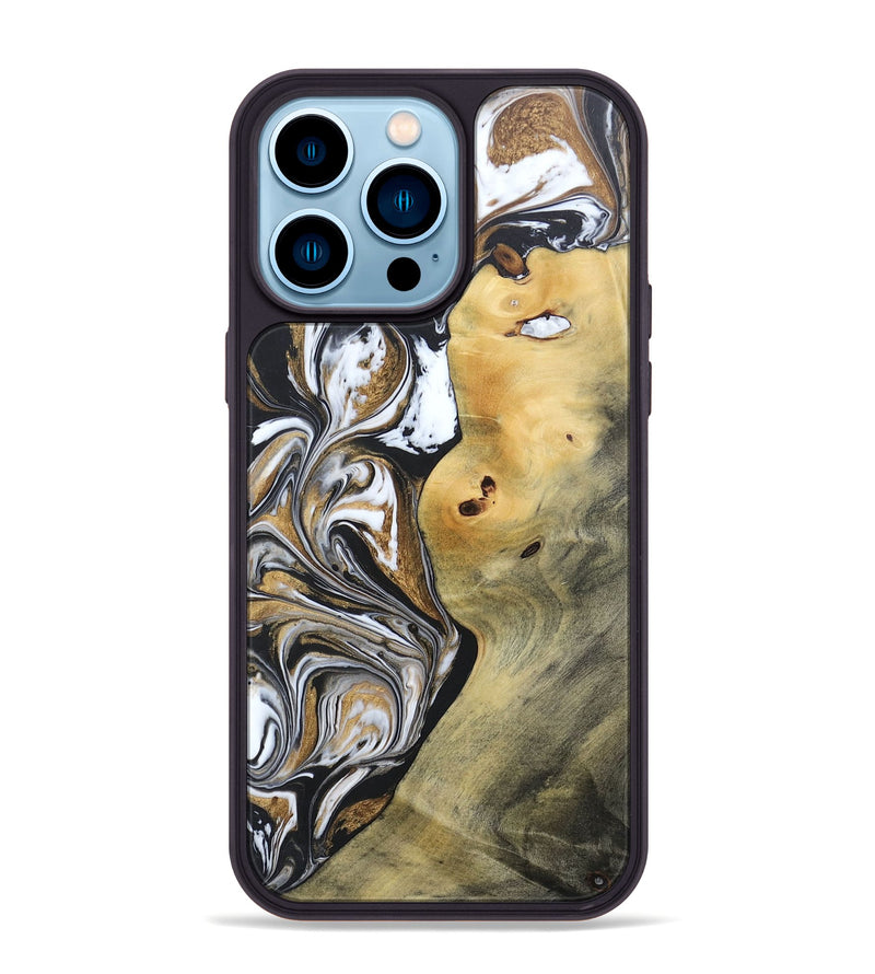 iPhone 14 Pro Max Wood+Resin Phone Case - Vernon (Black & White, 692369)