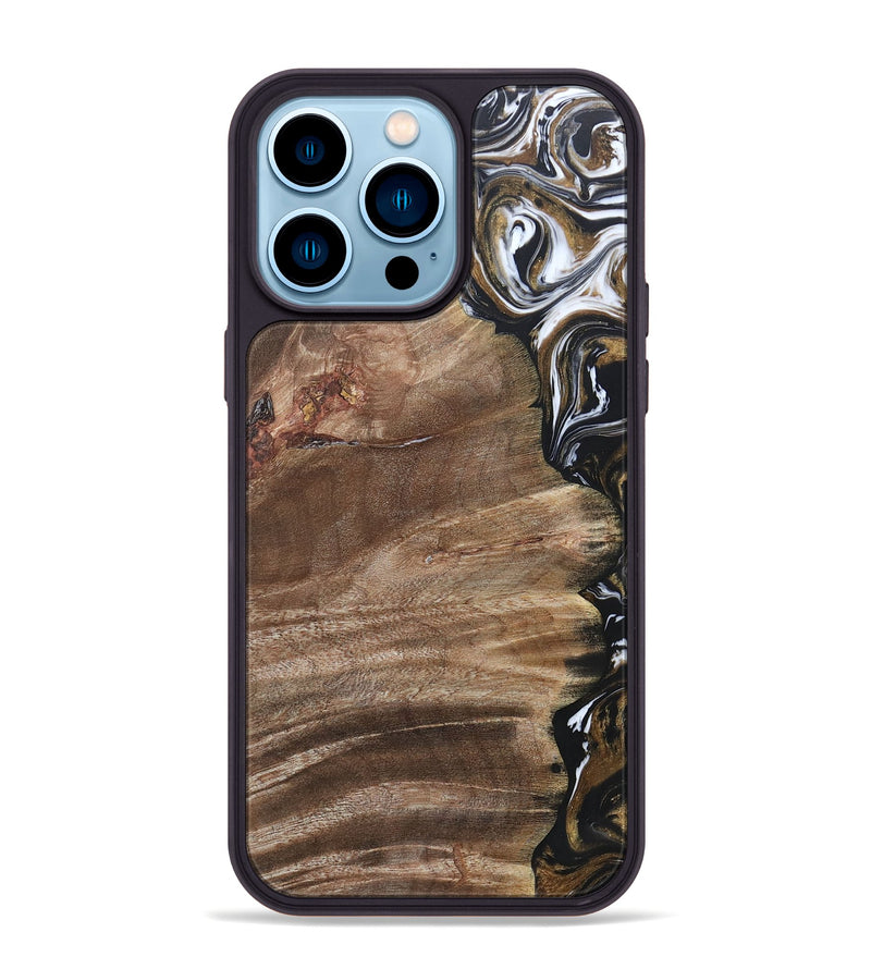 iPhone 14 Pro Max Wood+Resin Phone Case - Yahir (Black & White, 692373)