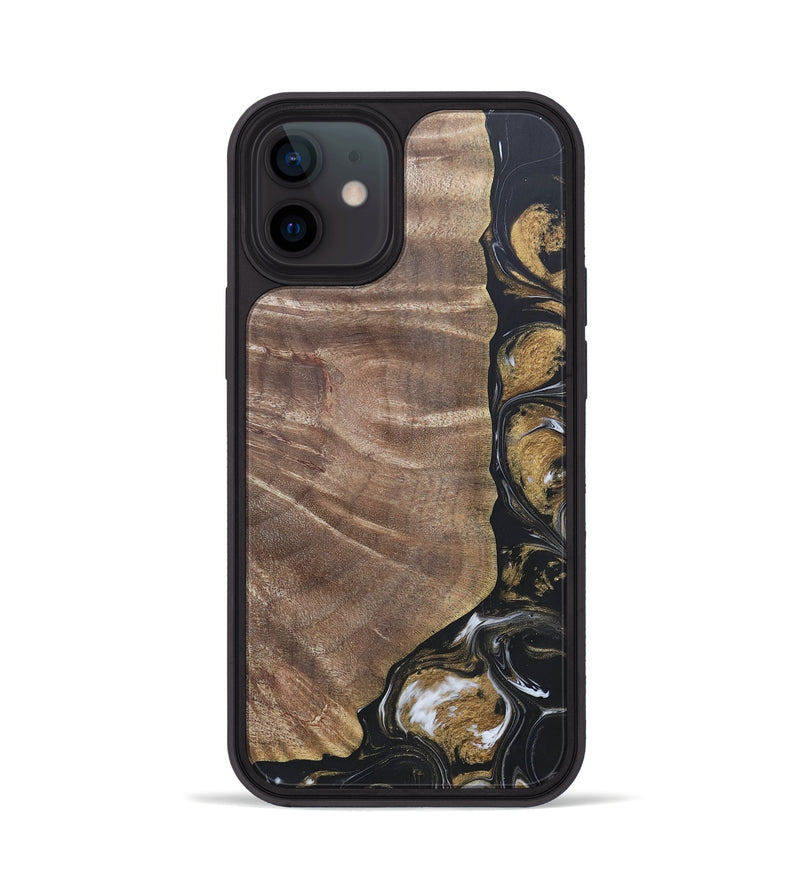 iPhone 12 Wood+Resin Phone Case - Nicholas (Black & White, 692374)