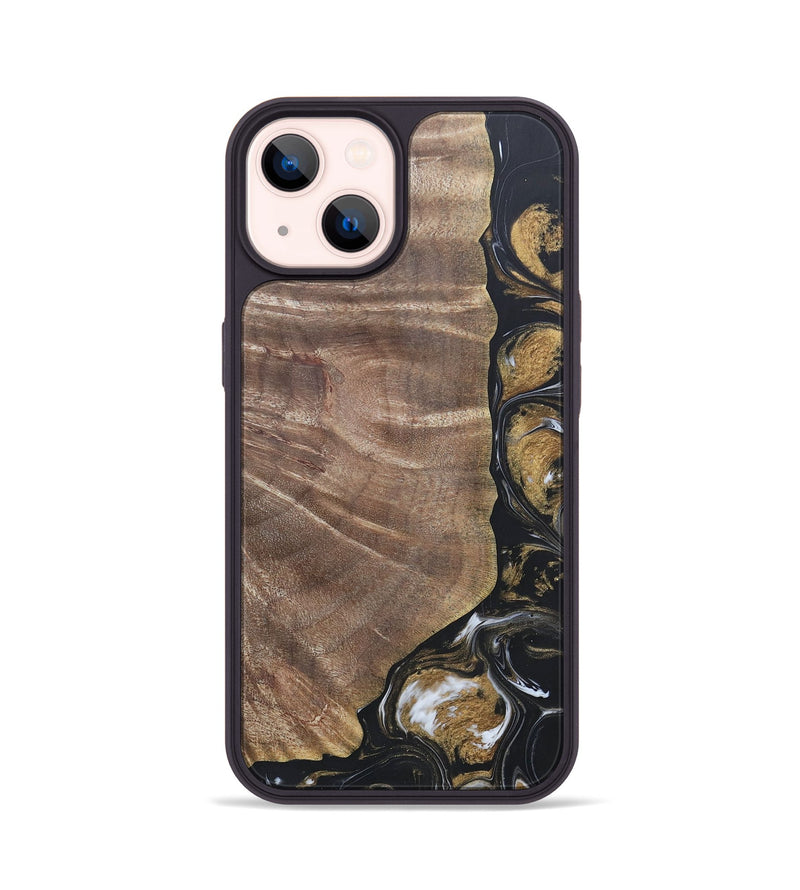 iPhone 14 Wood+Resin Phone Case - Nicholas (Black & White, 692374)