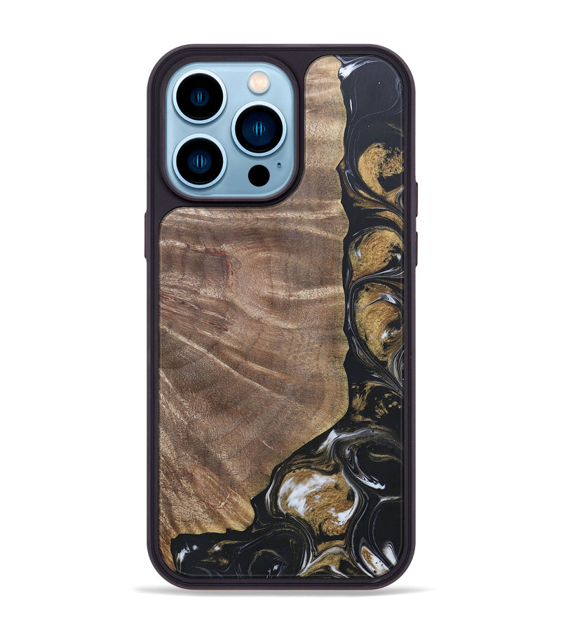 iPhone 14 Pro Max Wood+Resin Phone Case - Nicholas (Black & White, 692374)