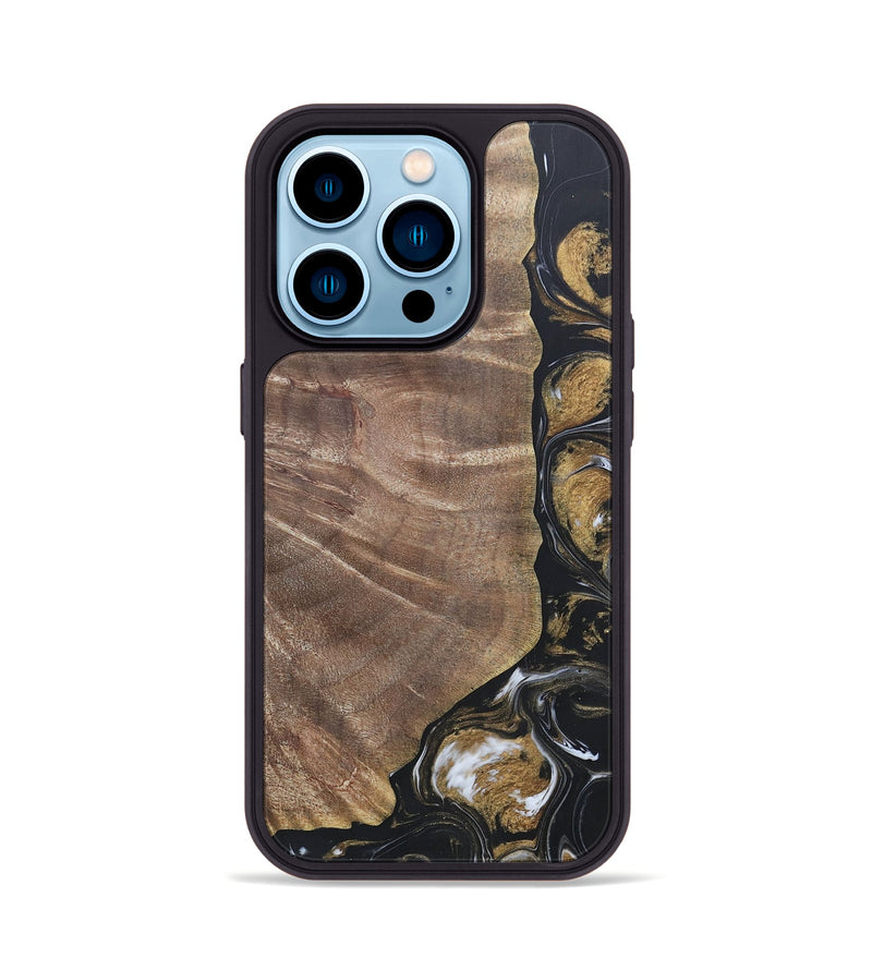 iPhone 14 Pro Wood+Resin Phone Case - Nicholas (Black & White, 692374)