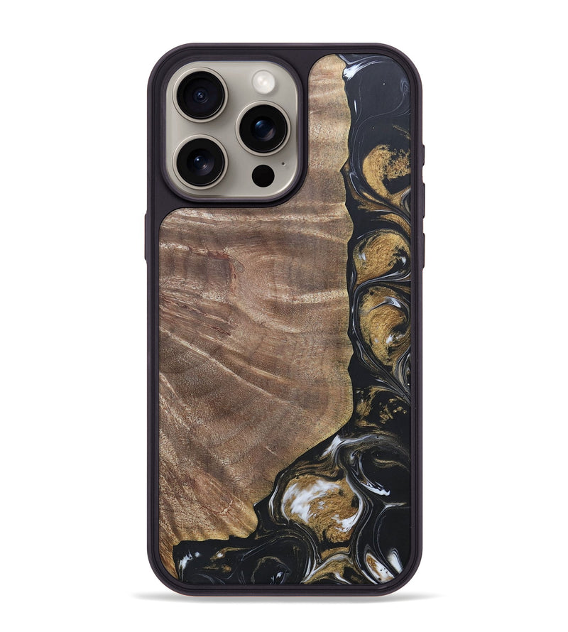 iPhone 15 Pro Max Wood+Resin Phone Case - Nicholas (Black & White, 692374)