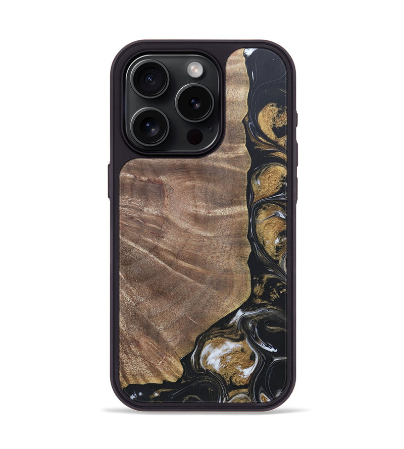 iPhone 15 Pro Wood+Resin Phone Case - Nicholas (Black & White, 692374)