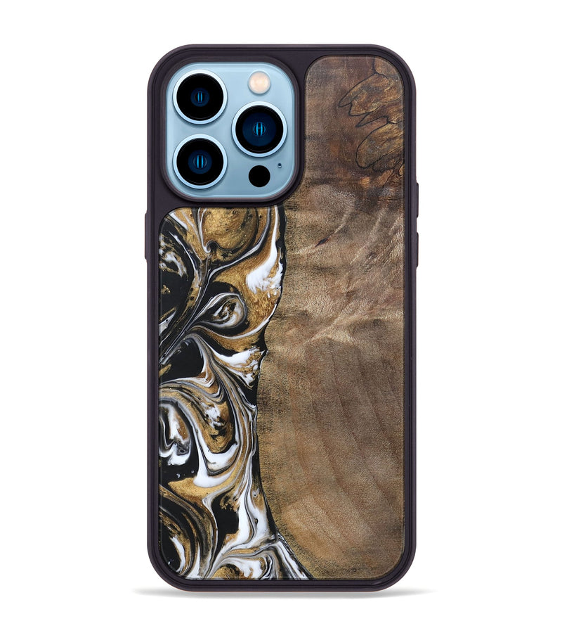 iPhone 14 Pro Max Wood+Resin Phone Case - Antoine (Black & White, 692379)