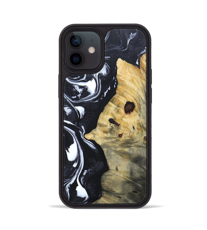 iPhone 12 Wood+Resin Phone Case - Dewey (Black & White, 692382)