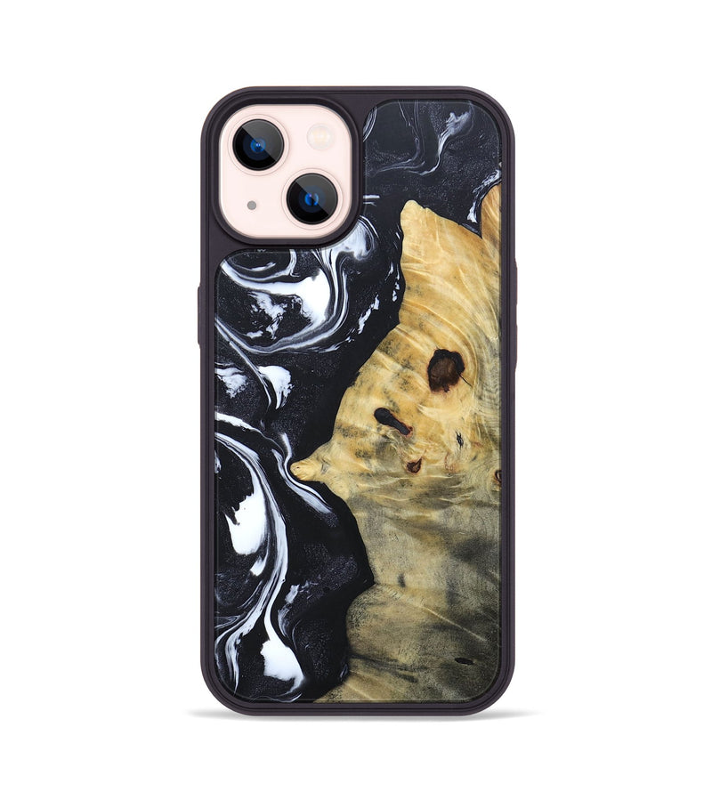 iPhone 14 Wood+Resin Phone Case - Dewey (Black & White, 692382)