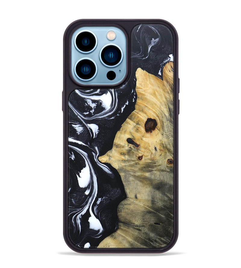 iPhone 14 Pro Max Wood+Resin Phone Case - Dewey (Black & White, 692382)