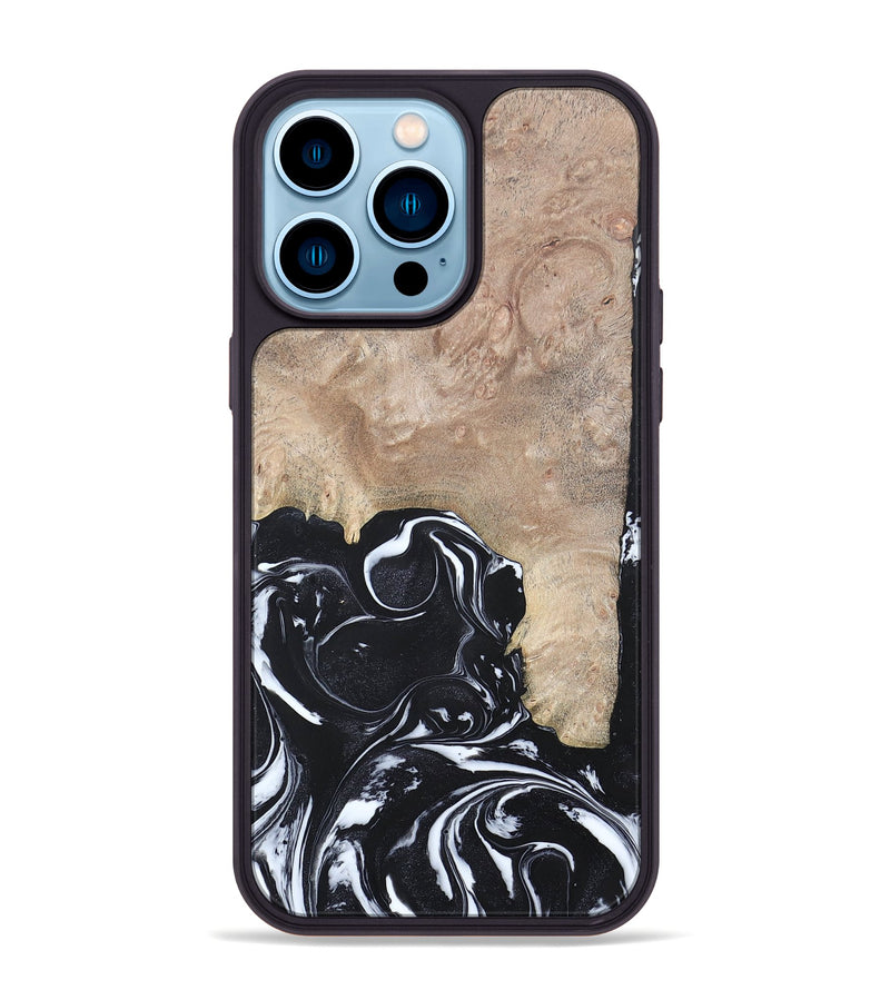 iPhone 14 Pro Max Wood+Resin Phone Case - Aria (Black & White, 692388)