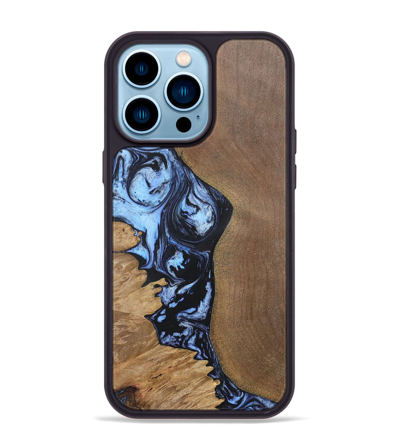 iPhone 14 Pro Max Wood+Resin Phone Case - Sheena (Blue, 692418)