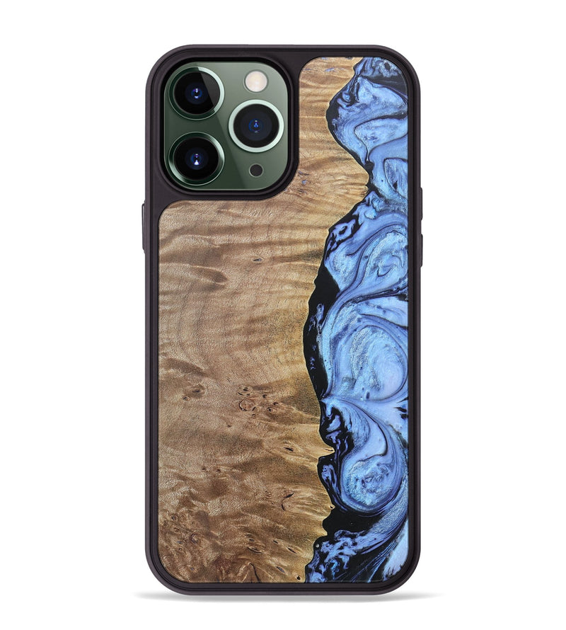 iPhone 13 Pro Max Wood+Resin Phone Case - Marquita (Blue, 692420)
