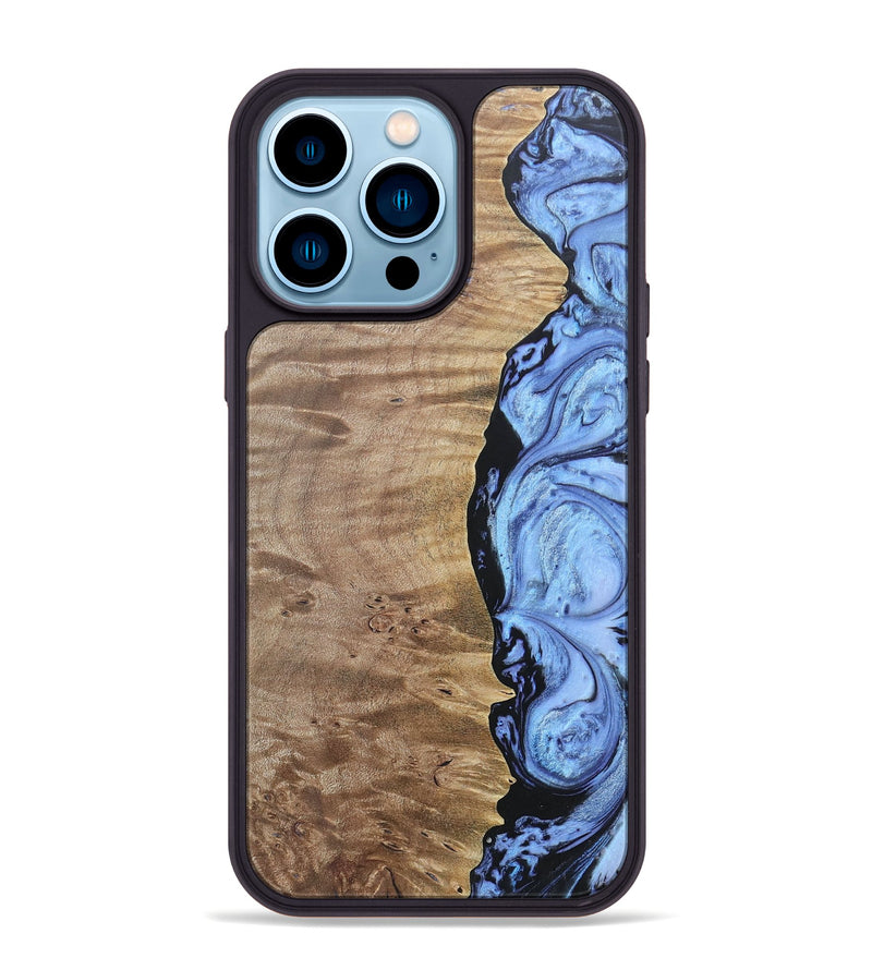 iPhone 14 Pro Max Wood+Resin Phone Case - Marquita (Blue, 692420)