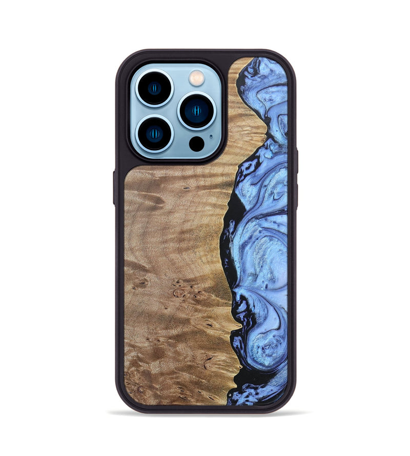 iPhone 14 Pro Wood+Resin Phone Case - Marquita (Blue, 692420)