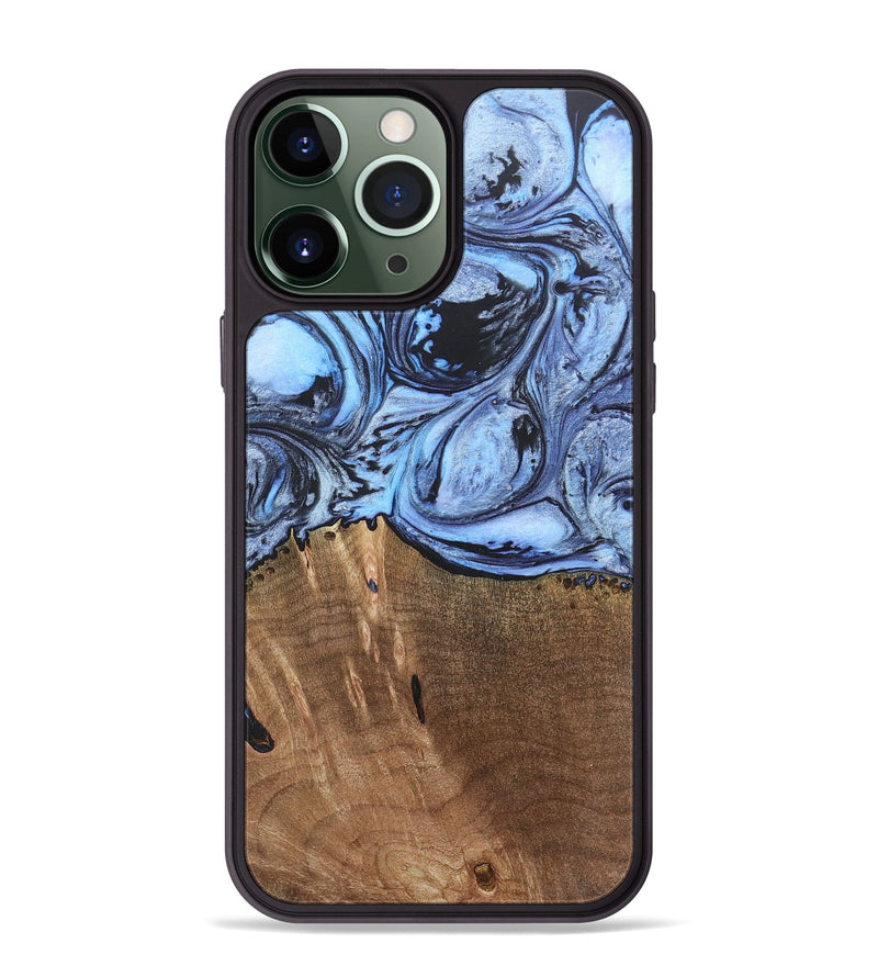iPhone 13 Pro Max Wood+Resin Phone Case - Terence (Blue, 692425)