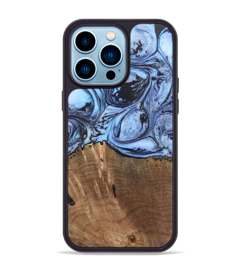 iPhone 14 Pro Max Wood+Resin Phone Case - Terence (Blue, 692425)