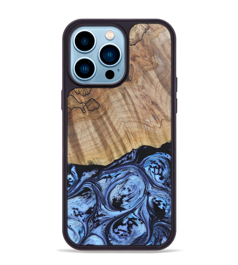 iPhone 14 Pro Max Wood+Resin Phone Case - Jill (Blue, 692428)