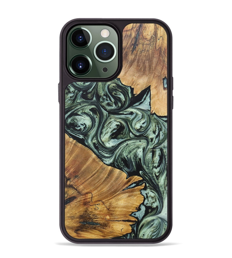 iPhone 13 Pro Max Wood+Resin Phone Case - Donnie (Green, 692449)