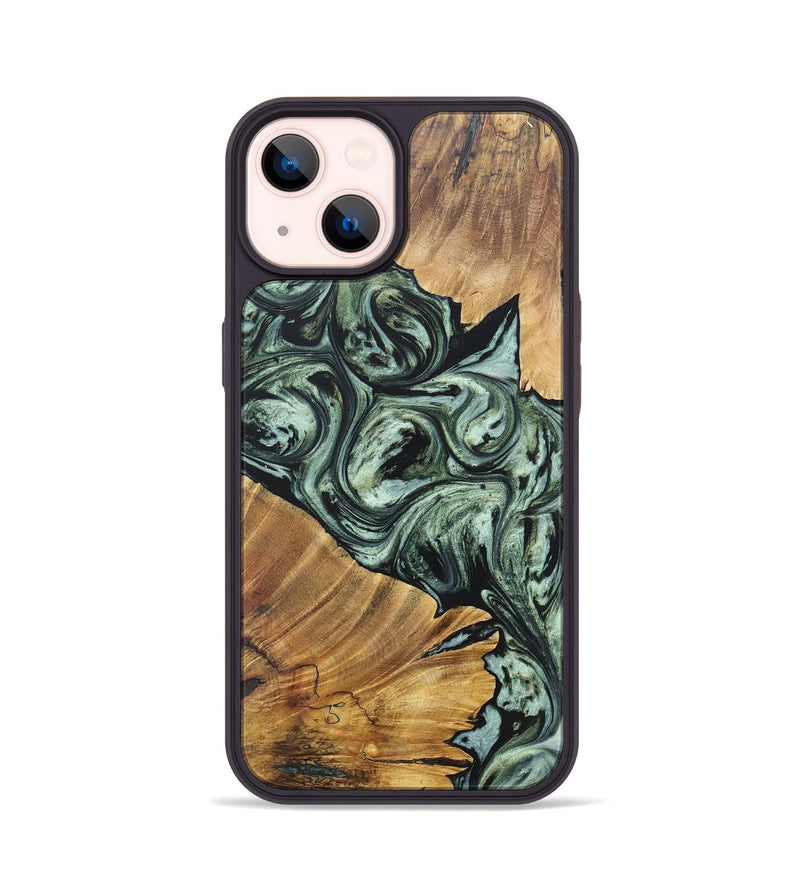 iPhone 14 Wood+Resin Phone Case - Donnie (Green, 692449)