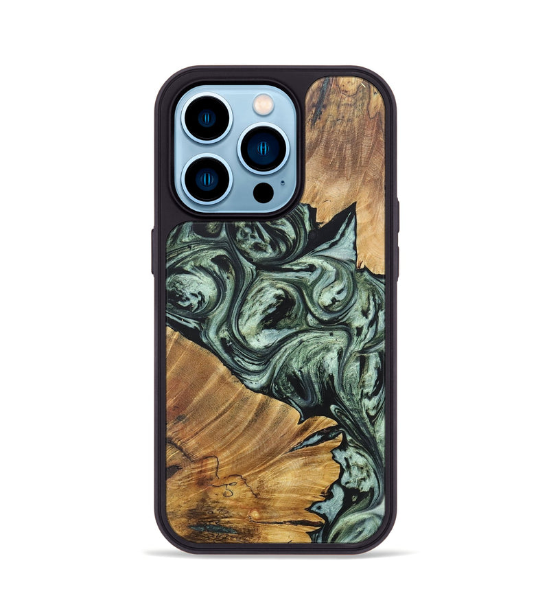 iPhone 14 Pro Wood+Resin Phone Case - Donnie (Green, 692449)