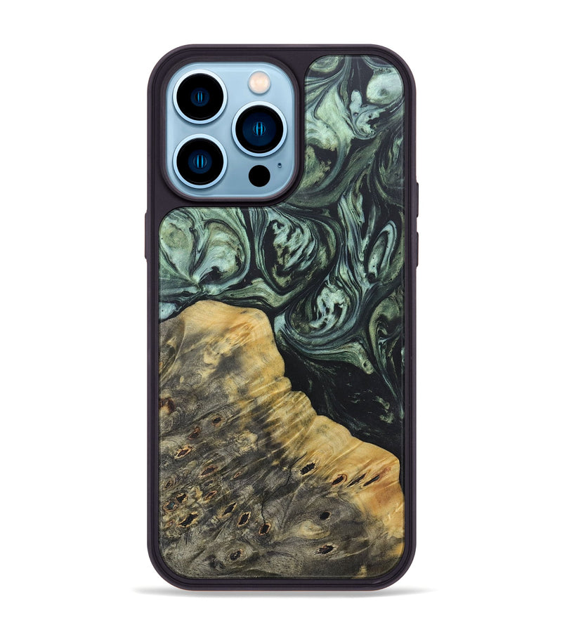 iPhone 14 Pro Max Wood+Resin Phone Case - Jameson (Green, 692452)